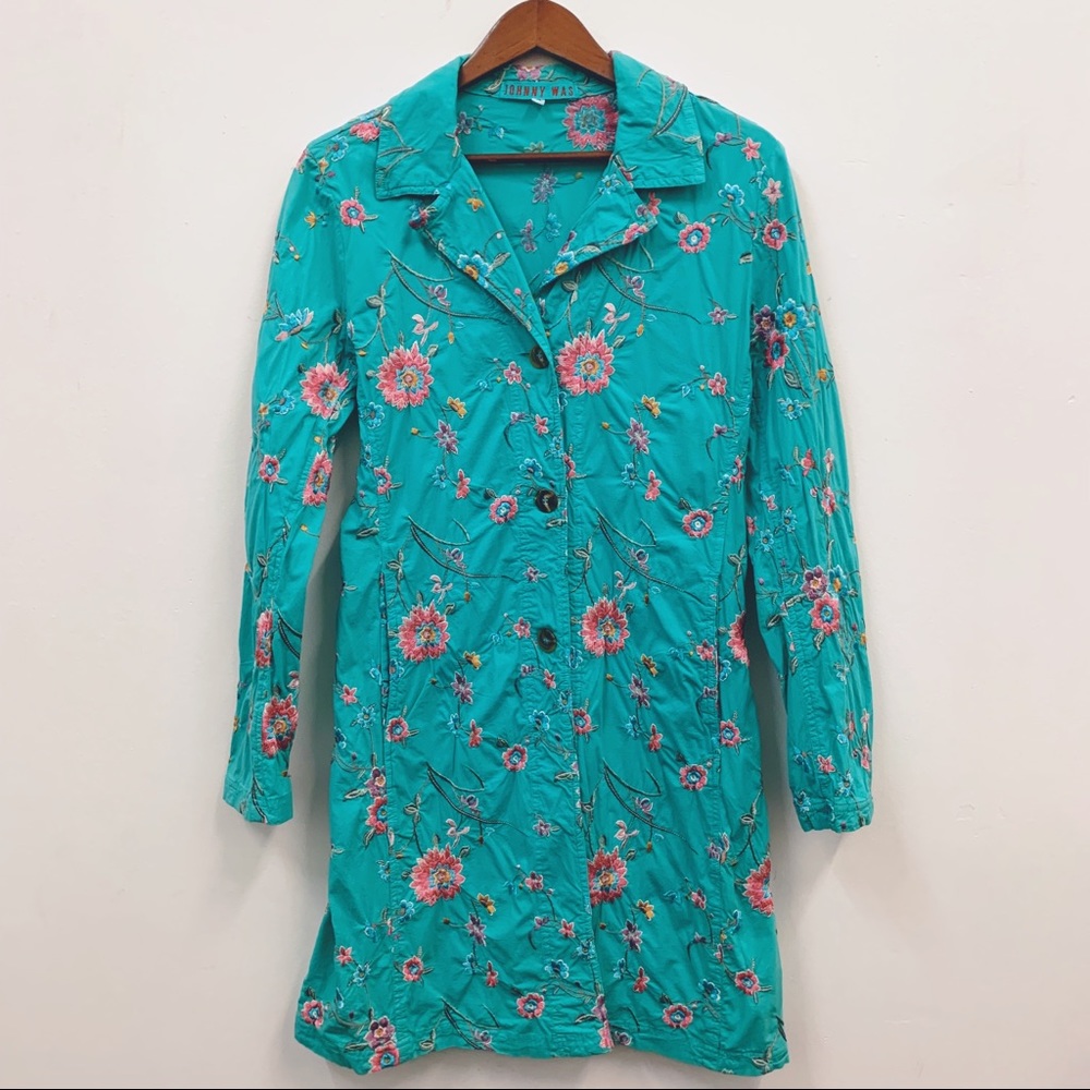 Johnny Was Embroidered Floral Trench Coat Jacket M